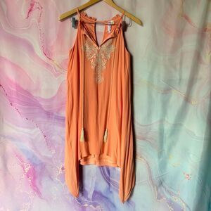 Alya XS/S Coral Peach Cream Embroidered Dress Pastel Boardwalk Preppy Boho Artsy